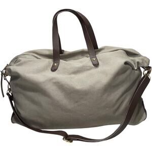 CUYANA Gray Canvas Brown Leather Handle Strap Duffle Bag